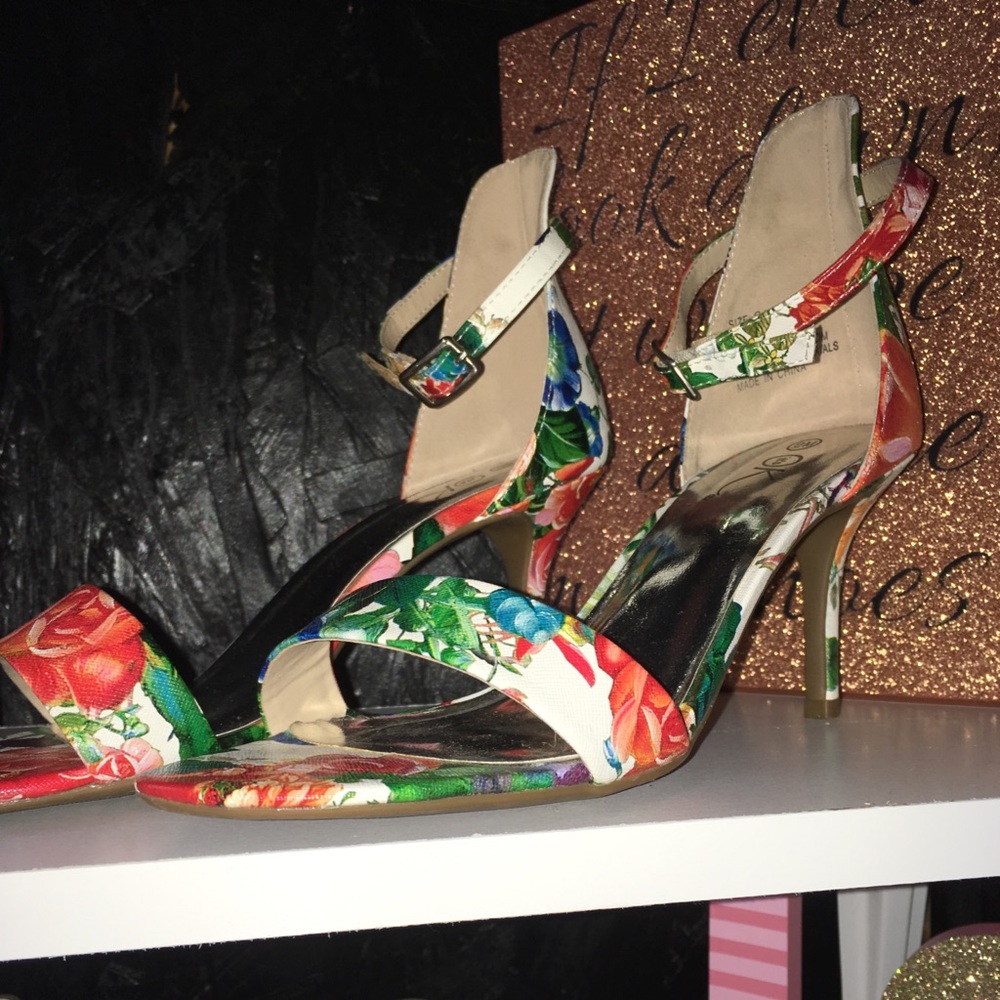 Floral Ankle Strap Heels